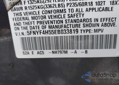 2014 Honda Pilot Ex-L from USA, damaged, VIN 5FNYF4H55EB033819